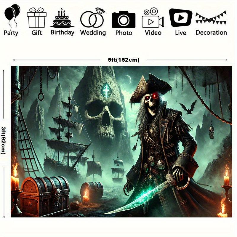 Pirate leader on Skull Island, polyester background banner, holiday decoration, room, garden, photo studio props
