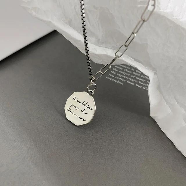 

ANENJERY тайское серебряное письмо с круглым складным ожерельем, шейная цепочка, подвеска для женщин, индивидуальные ювелирные изделия, подарки