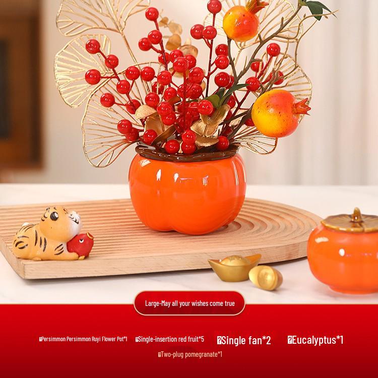 Housewarming Persimmon Ornament Set: Good Fortune Figurines for New Home Gifts and Moving-in Celebrations