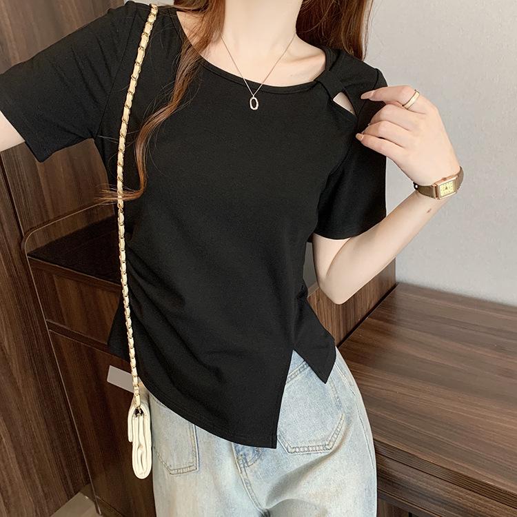 Elegant Plus Size Women s Twisted Irregular Short Sleeve T-shirt L