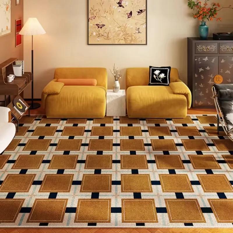 Retro Luxury Rugs for Bedroom Thick Plush Bedside Rug Large Area Living Room Decoration Checkerboard Carpet Home Fluffy Soft Mat