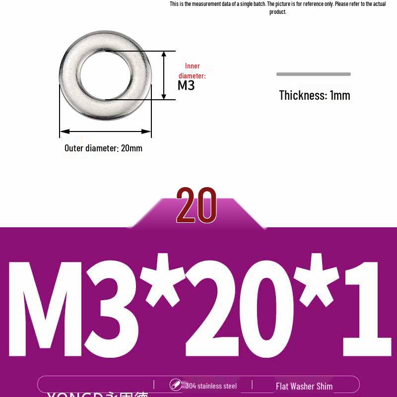 304 Stainless Steel Thickened Flat Washer / Ultra-thin Metal Gasket, Sizes M1.6-M10