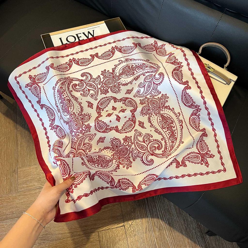 Luxury Paisley Square Scarf Women Print Satin Neckerchief Spring Hair Band Foulard Bandana Echarpe Tie Shawl Wraps