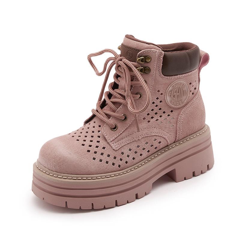 

Leather hollow Martin boots women s 2025 summer new popular breathable versatile outdoor pink small thick-soled short boots 40