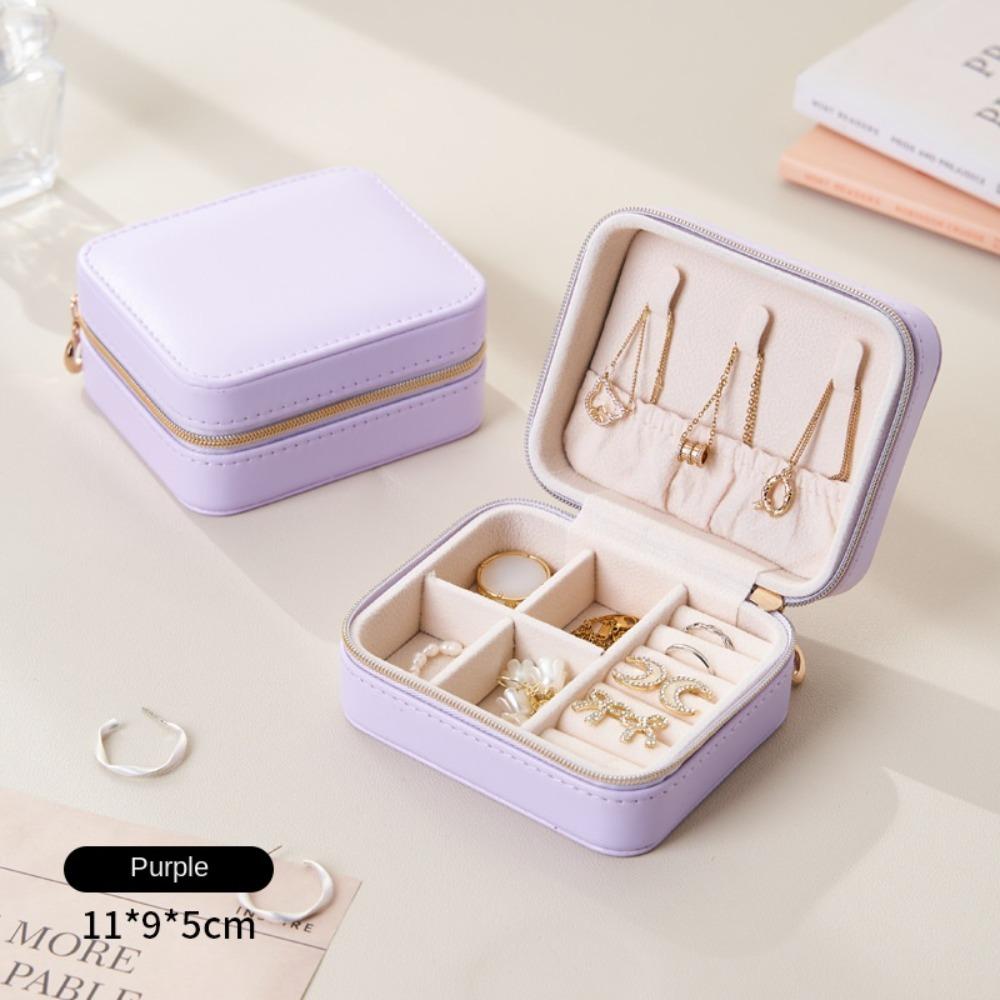 Zipper Earring Ring Holder Case Solid Color Jewelry Case Portable Jewelry Storage Box  Travel