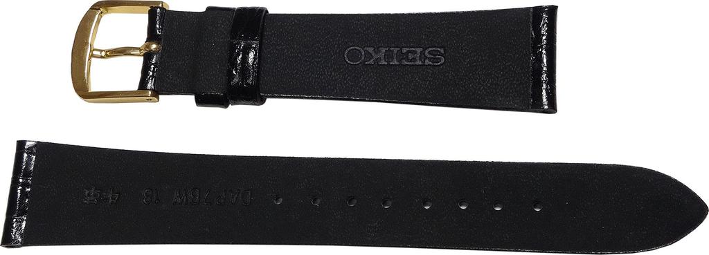Seiko DAP7 18mm Men's Watch Band, Black, Crocodile Embossed Leather