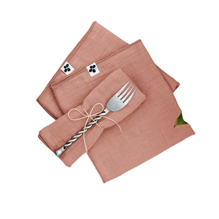 Serviettes De Table - Gaze De Coton - Rose Peche - 40x40 Cm - Lot De 3