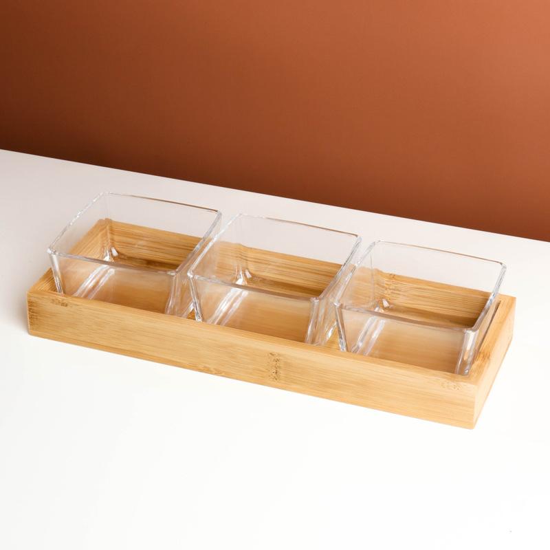 Nordic Transparent Square Plate Glass Household Fruit Snacks With Tray Plate Divided Dried Fruit Platter