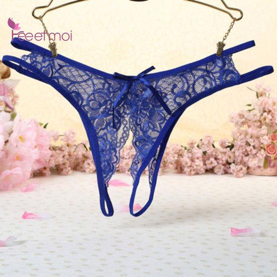 Krajkové kalhotky Spodní prádlo bez rozkroku Tanga pro ženy Sleep Colthes G-string Sexy oblečení Sexy květinové kalhotky s mašlí
