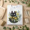 Black Cat Floral T-Shirt – Cute Aesthetic Cat Lover Tee for Women & Men A351