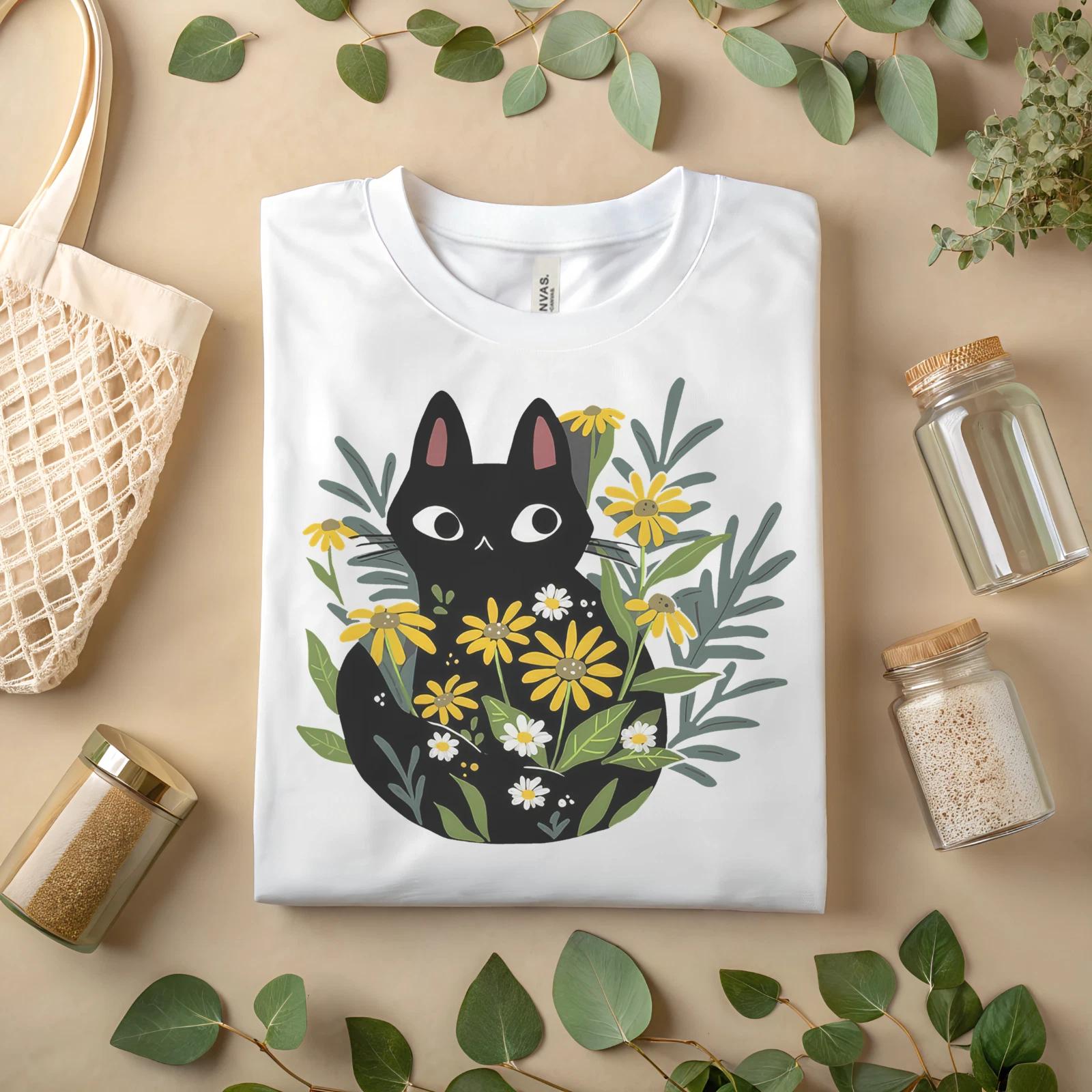 

Black Cat Floral T-Shirt – Cute Aesthetic Cat Lover Tee for Women & Men A351 2XL