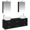 5 Piece Bathroom Furniture Set Black Oak Engineered Wood and Glass