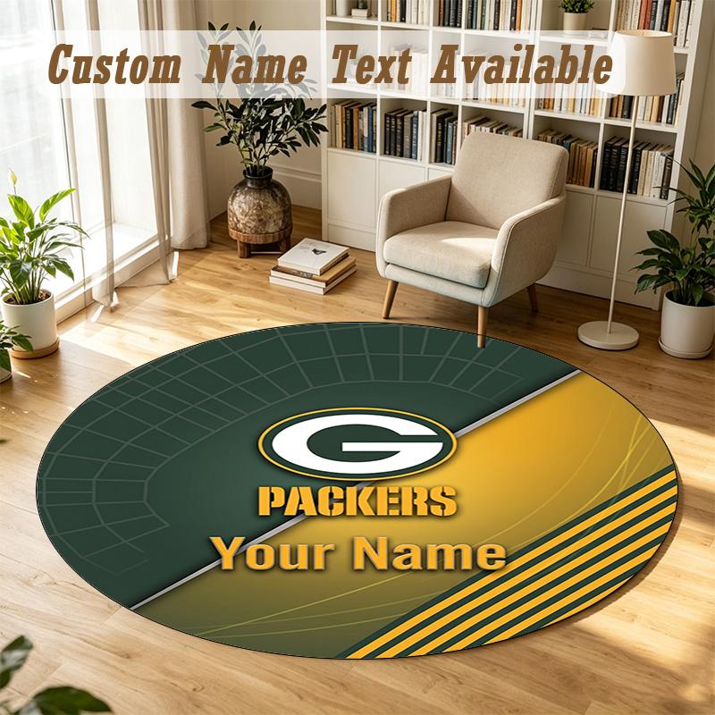 Runder Teppich Benutzerdefinierter NameGreen Bay Packers Muster Rutschfester Teppich Heim Boden Dekoration