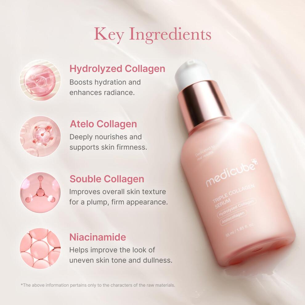 medicube Triple Collagen Serum 55ml - Nourish dull skin with Triple Collagen Complex - A lightweight serum with Niacinamide and Hyaluronic Acid -