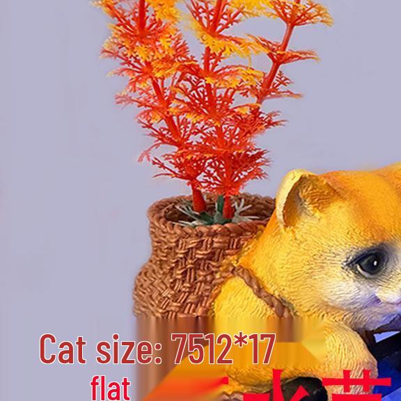 Bamboo Basket Cat and Frog Fish Tank Ornament – Cute Kitten Flower Pot and Wall Hanging Decor Mushroom Frog (Clearance)