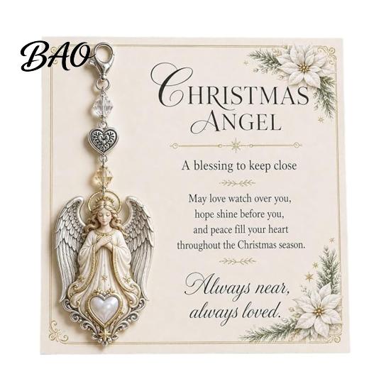 Stylish Key Holder for Women Christmas Keychain with Blessing Greeting Card, Vintage Metal Holiday Party Decoration Gift Charm Pendant, Bag Accessory,