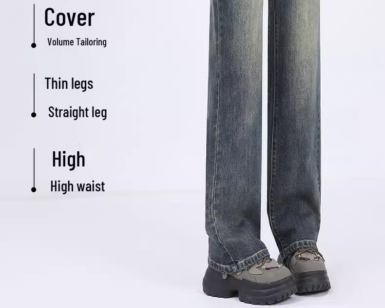 Plus Velvet Slimming Cement Gray Petite Straight & Wide Leg Jeans for Women - Autumn/Winter 2025 Collection