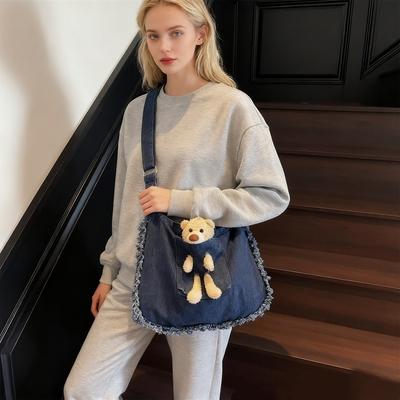 Denim Shoulder Bag for Women Canvas Crossbody Bag Large Capacity Purse Hobo Tote Bag Denim Satchel Purses for Women Lightweight Slouchy Shoulder Bag