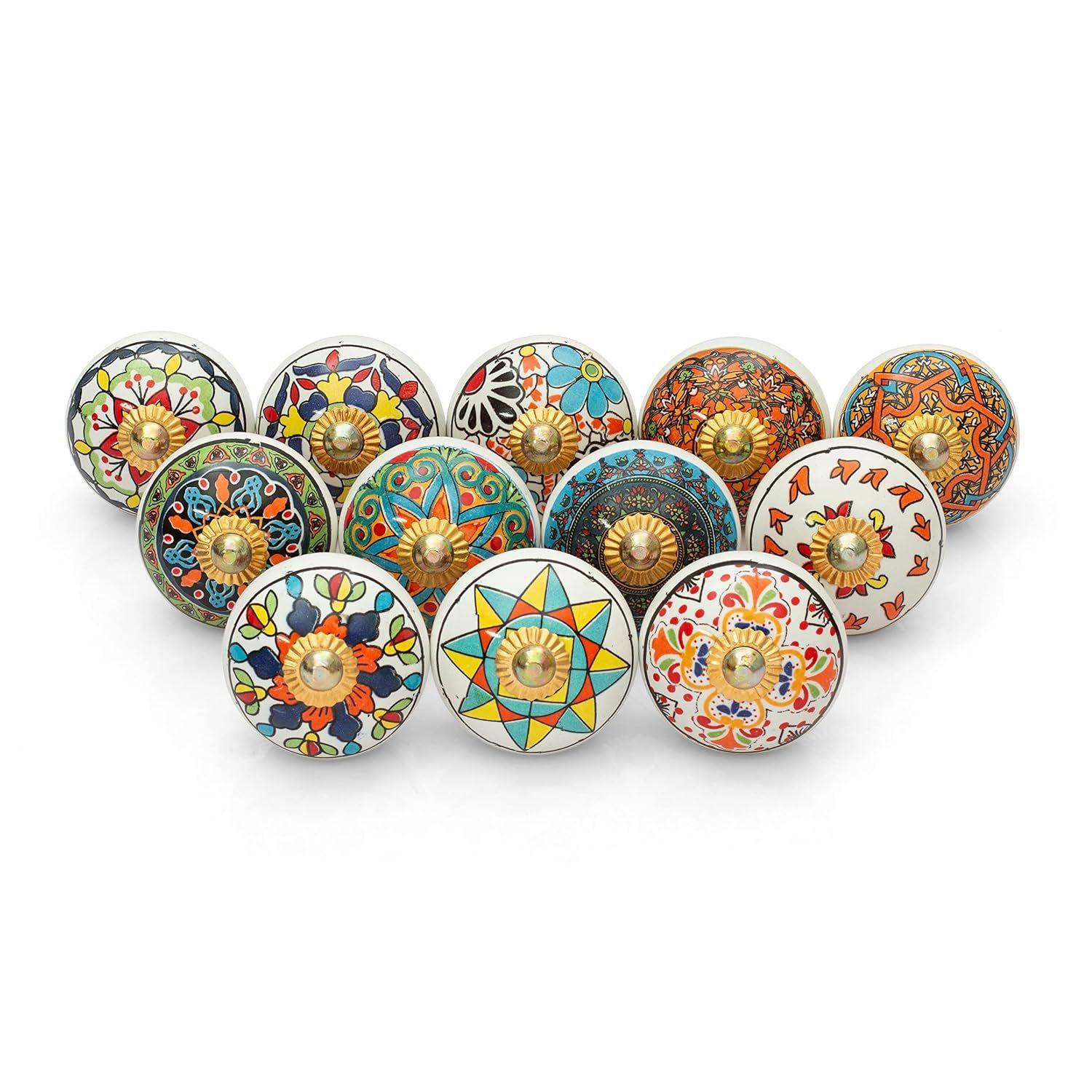 

Ручка для шкафа декоративная разноцветная ручки мандала для шкафов и гардероба домашний декор интерьера фурнитура - упаковка из 12 штук