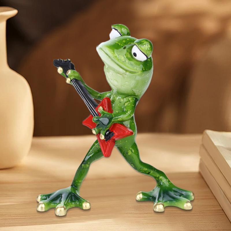 Frog Ornament Cute Cartoon Frog Statue Outdoor Accessory Figurine Resin Guitar Violin Outdoor Decor Holding Musical Instrument