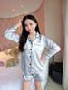Women's Short Sleeve Faux Silk Ice Silk Pajama Set with Lapel - European Size