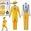 Film Die Maske Cosplay Kostüm Jim Carry Cosplay Gelbe Uniform Karneval Party Anzug Hut Grüne Maske Halloween Karneval Kostüm