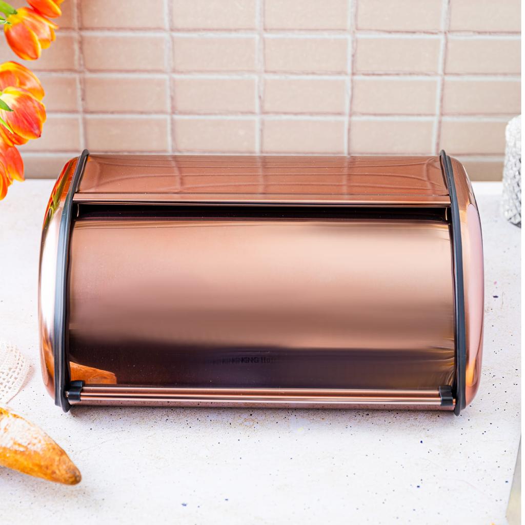 Large Steel Bread Bin 44cm Matte Rose Gold KINGHOFF KH-1870