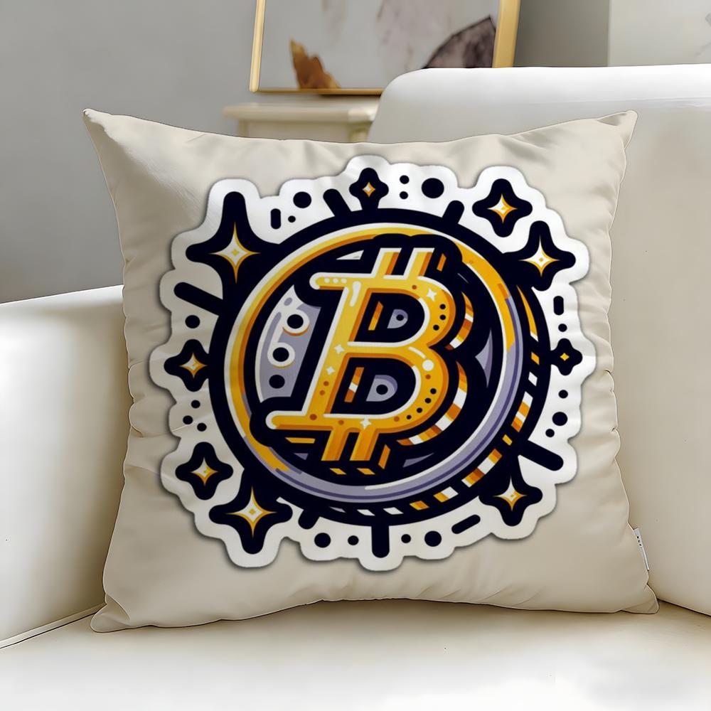 classic virtual currency Bitcoin Cushion Cover Soft  EasyWash Pillow Case  Versatile for Couch Bed Travel and Office