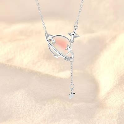 925 Sterling Silver Long Chain Moonstone Planet Star Charm Necklace for Women Fashion Jewelry Wedding Party Birthday Gift Dz384