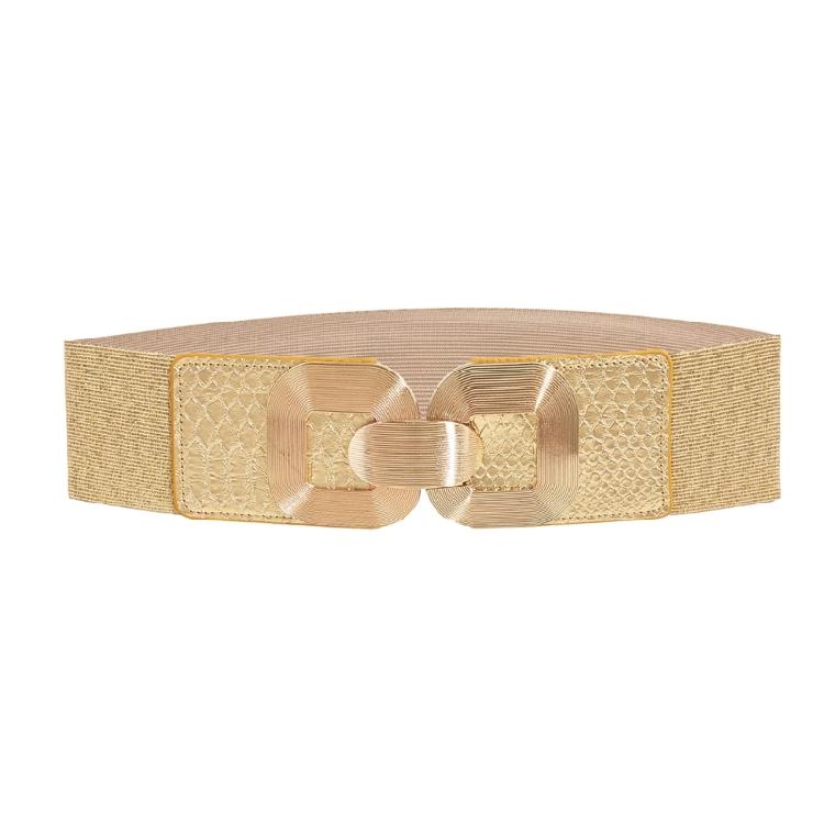 Simple Elastic Wide Waist Belt For Women Gold Metal Hook Buckle Waistband For Everyday Wear Formal Outfit All Matching