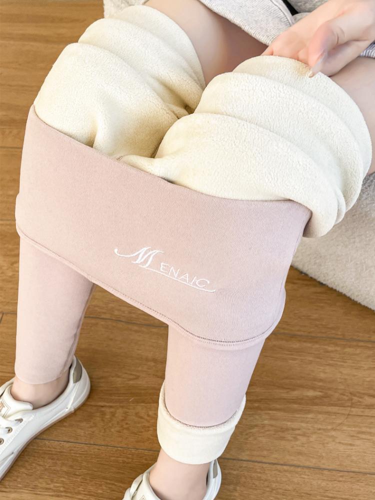 Autumn and Winter Leggings with Thickened Fleece for Women's Outerwear Cotton Pants, German Velvet Self Heating High Waist Tight Lamb Wool Warm Pants