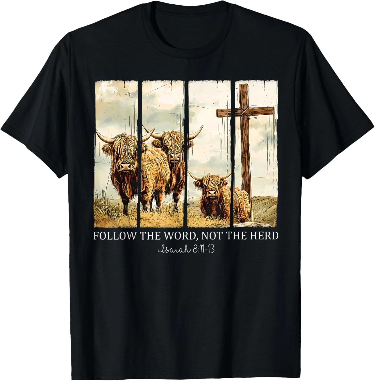 Follow The Word Not The Herd Christian Western Highland Cow T shirt M