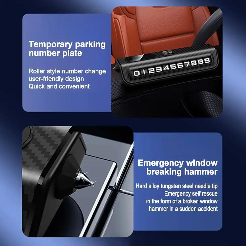 Dashboard Car Number Plate with Emergency Window Breaker Hammer Durable ABS Material Adjustable Display Privacy Protection Amagi