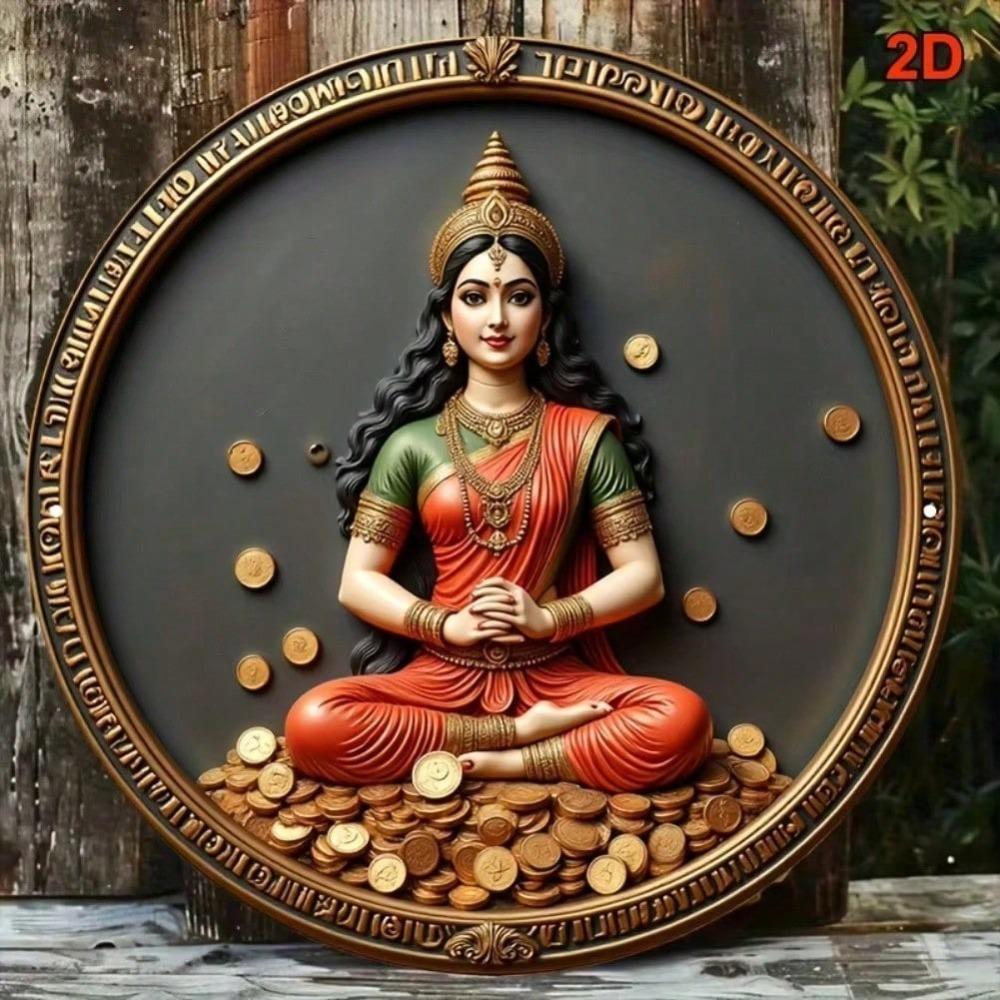 Round Metal Tin Sign Lakshmi Vintage Home Decor Wall Art Plaque