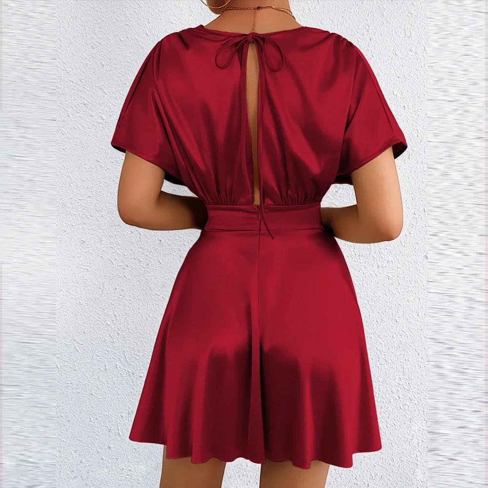 Low Cut V Neck Sexy Fashionable Dress Elegant Waist Cinched Summer New Arrival Women's Clothing Short Sleeveless Dress