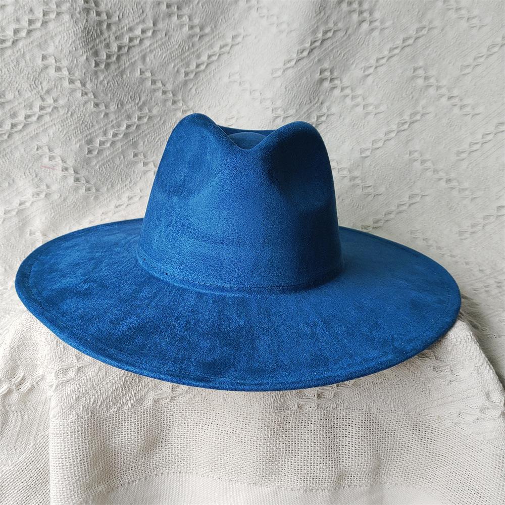 Nuovo Colore Verde Malachite Cappello a Cilindro in Pelle Scamosciata Ampio Bordo 9,5 Cm Cuore di Pesca Cappello Jazz Semplice e alla Moda