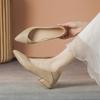 222 Nude Thick Heel Pointed Single Shoes Women's New Soft Sole Comfortable Work Career Interview Low Heel Work Shoes