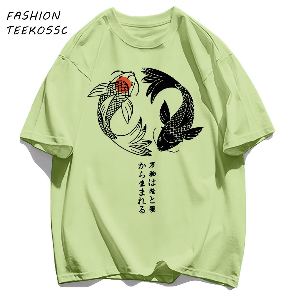 Two Koi Fish Swimming In Watermen T Shirts AllMatch Soft Short Sleev Fashion Summer Basics TShirt Unisex Cotton Loose Top