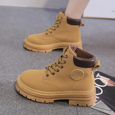 Botas Martin femininas estilo britânico coleção outono e inverno sapatos de couro salto grosso sola grossa botas com cadarço fundo plano botas curtas para mulheres