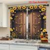 2 Pcs Wooden door sunflower print curtains,suitable for bedroom,living room kitchen decoration,home decoration,window decoration