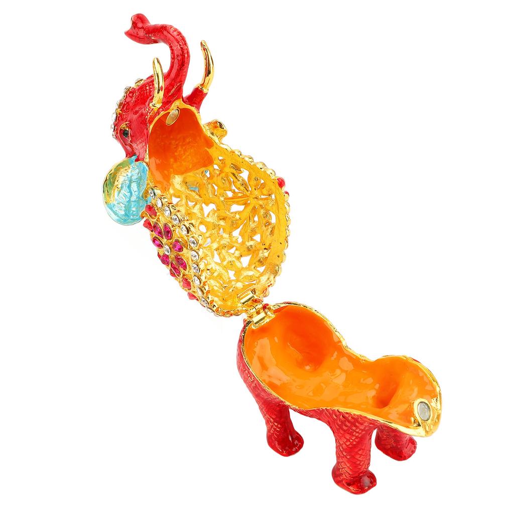 Enamel Elephant Jewelry Box Decorative Jewelry Organizer for Rings Earrings Jadestone Desktop Decor Gift Gold Red