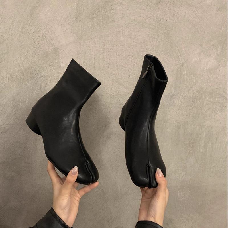 

Winter New Brand Women Ankle Boots Fashion Split Toe Sides Zipper Ladies Elegant Short Boots Low Heel Chelsea Boo 35