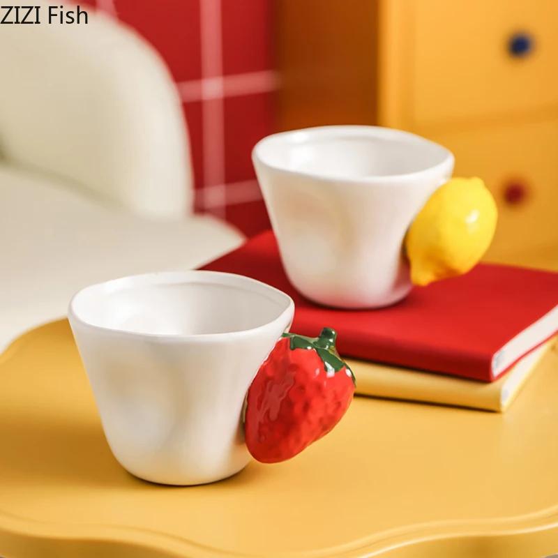 Fun Strawberry/Lemon Handle Mug Ceramic Cups Dining Table Coffee Mugs Afternoon Tea Teacup Water Cup Fruits Juice Container