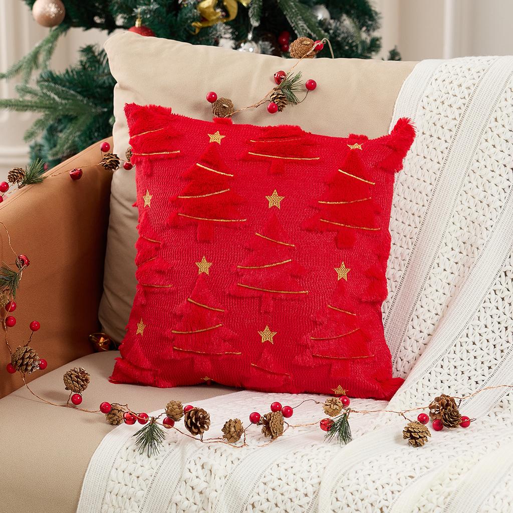 Christmas New Pv Velvet Embroidered Pillow 3D Three-dimensional Christmas Tree Plush Pillowcase Indoor Holiday Decoration Sofa Cushion