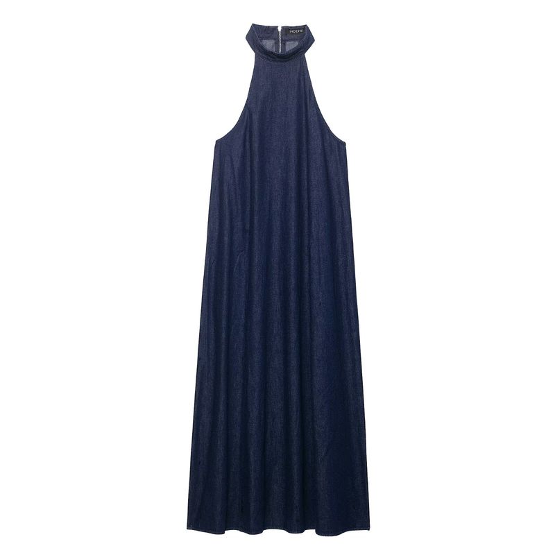Kaslead New Women Clothes Western Style Fashion Simple Neck Collar Demin Dress 6929287