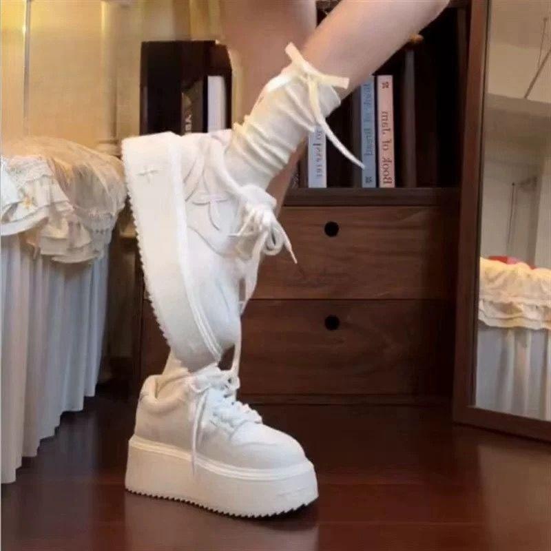 New Leather White Shoes Women's Shorty Le Cross Flower Thick-soled Versatile Casual Board Shoes Round Head