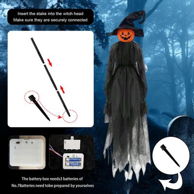 Halloween Witch Decor Prop Ornament Pumpkin Life Size Scary with Stakes Witches