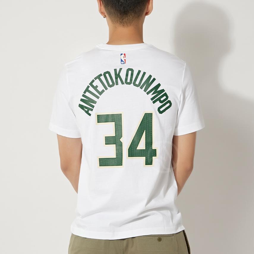 Nike Milwaukee Bucks NBA Logo Print Casual Vintage Crew Neck T-Shirt Men Tops White DR6386-106