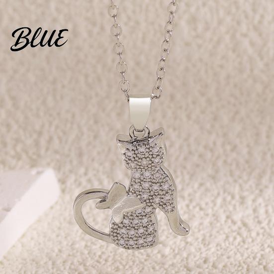 Cat Butterfly Necklace Pendant Cubic Zirconia Cute Kitty Stylish Animal