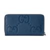 Gucci GG Embossed Blue Grained Leather Zip Around Wallet For Unisex Luxury Daily Use
